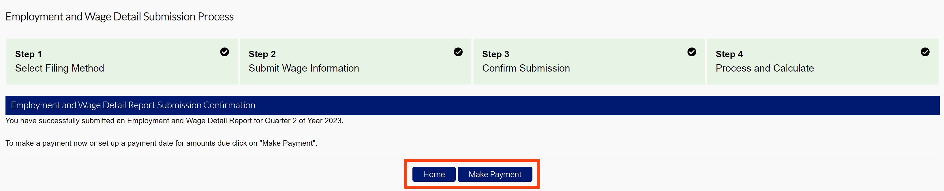 Employment and Wage Detail Report Submission Confirmation module.